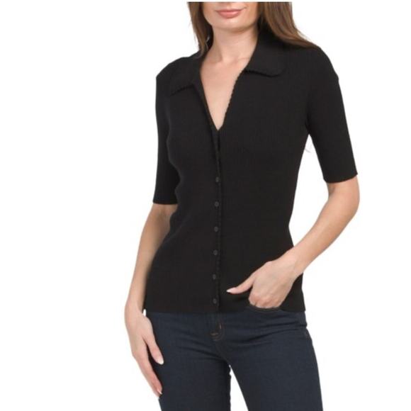 Elie Tahari Black Button-Up Sweater - Picture 1 of 8
